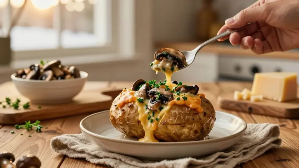 ¿Apetece un plato reconfortante para el invierno? Aquí están las patatas rellenas de champiñones, hierbas frescas y queso